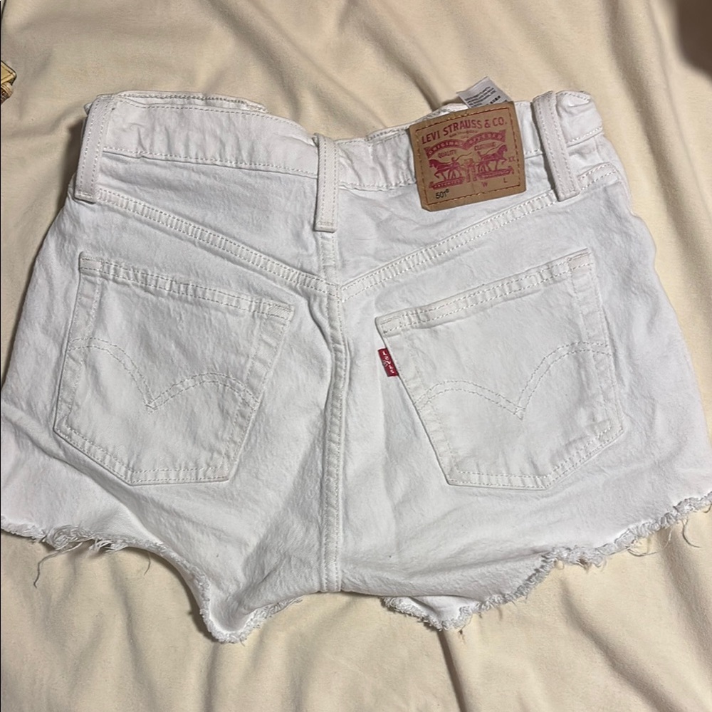 Levi's White Jean Shorts Distressed Cut-Off Hem